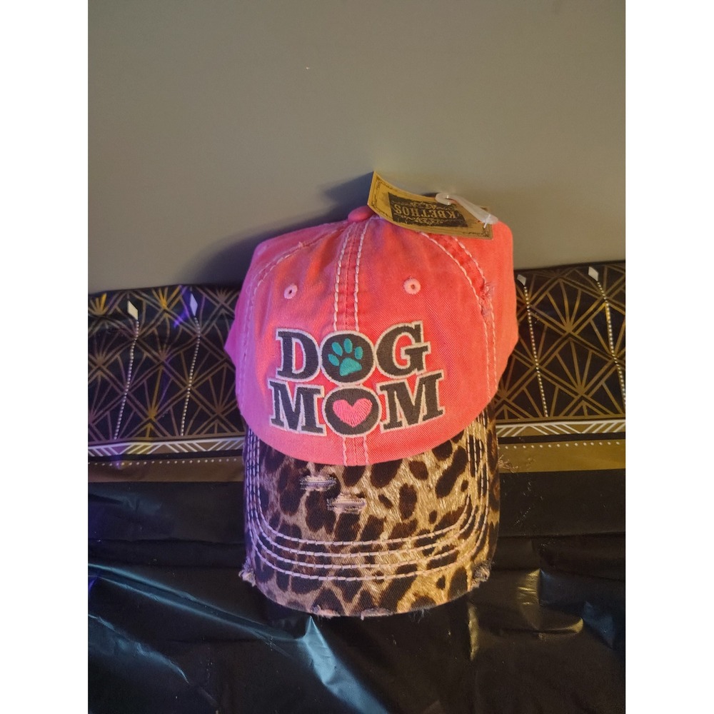 KB ETHOS Dog Mom Distressed Baseball Cap Hot Pink Leopard Print Hat NWT